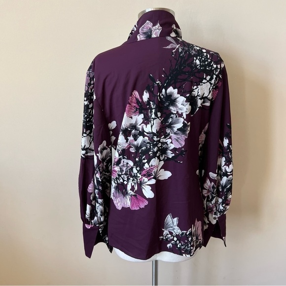 Natori Secretary Bow Floral Tie Neck Blouse 13525 - Picture 6 of 10